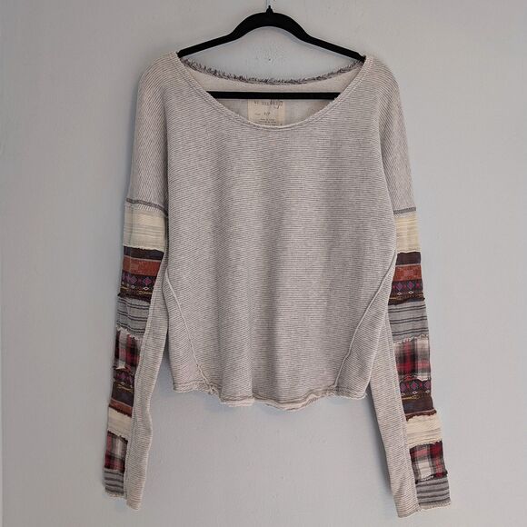 We The Free Thermal Sweater Striped Patchwork Distressed Lagenlook Boho Small - Picture 1 of 13